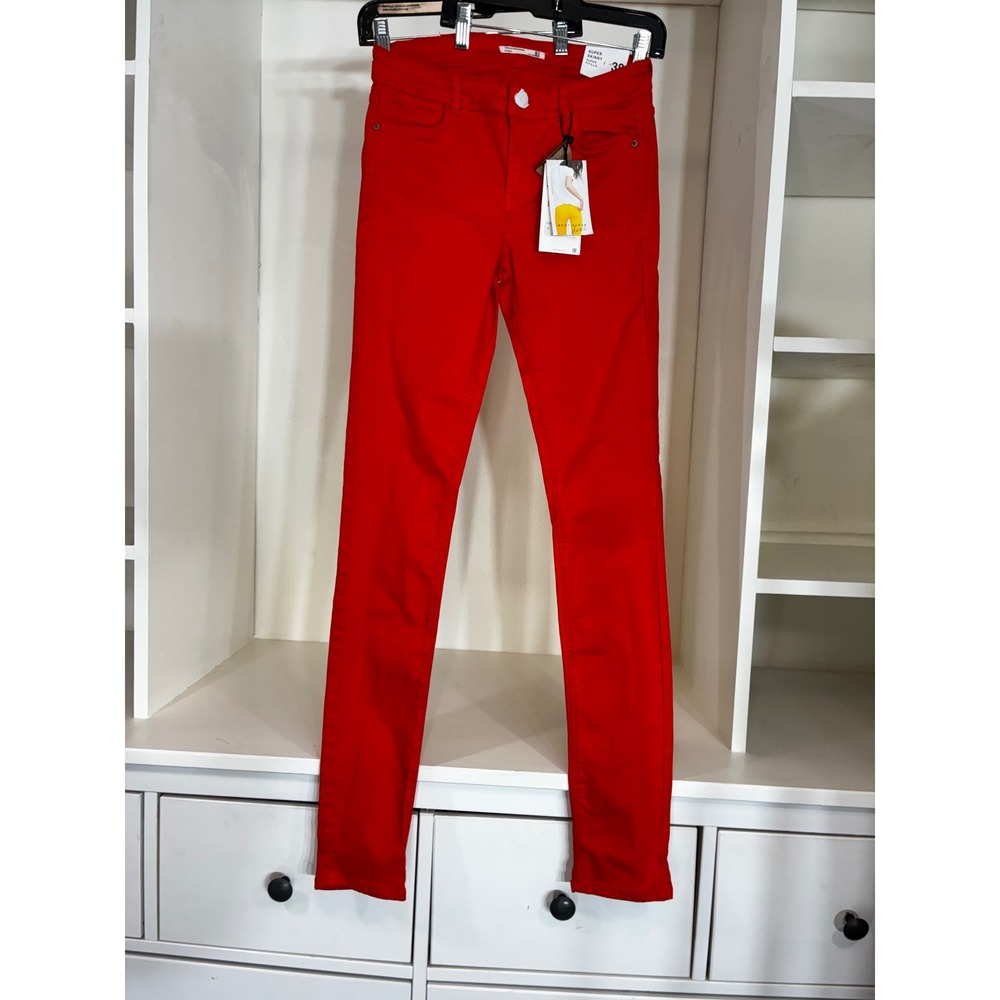 Zara‎ Trafaluc Red Super Skinny Jeans Womens 6 EUR 38 Body Curve Denim